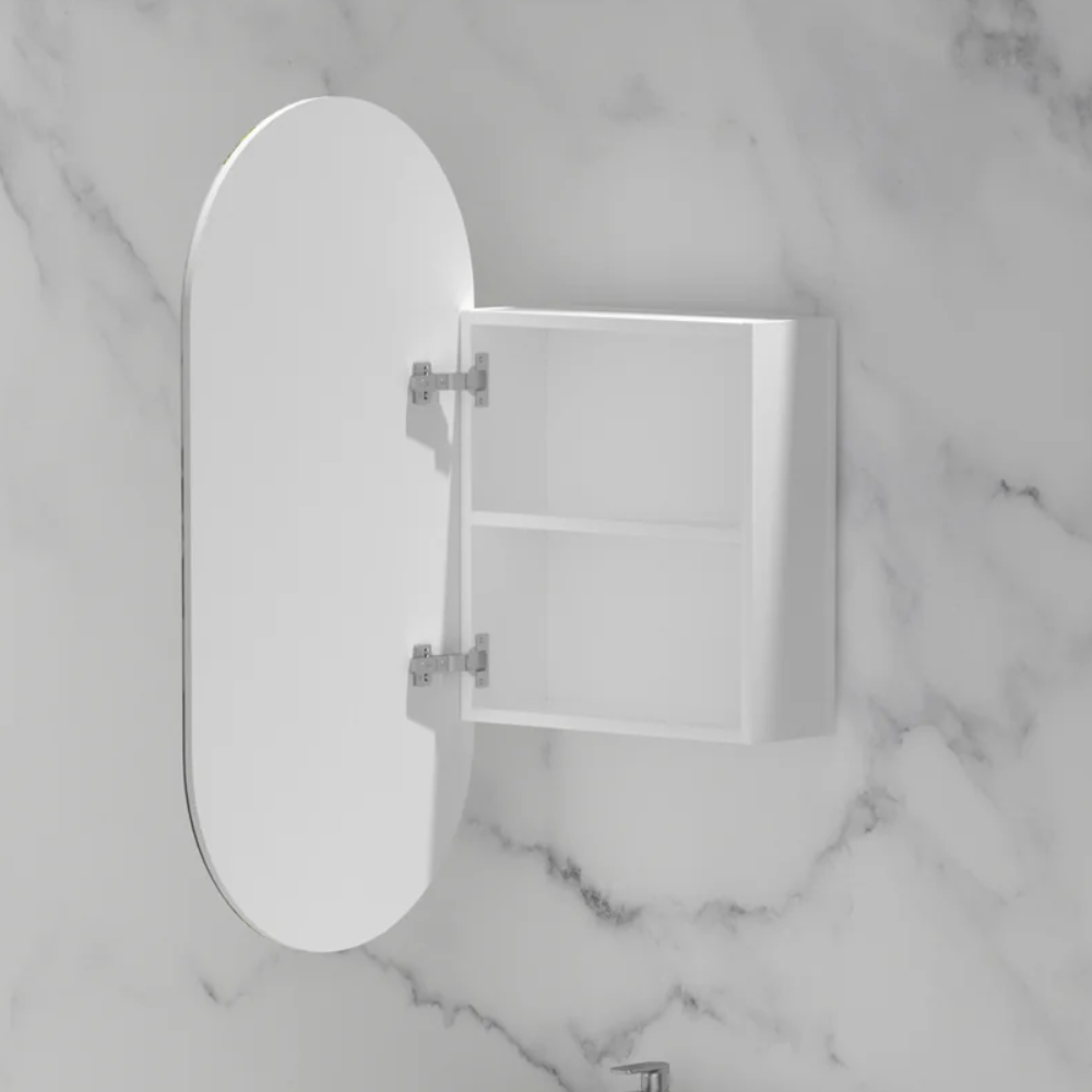 Noble 450x900mm Pill Shaving Cabinet with or without LED. Available in Matte White or Walnut.