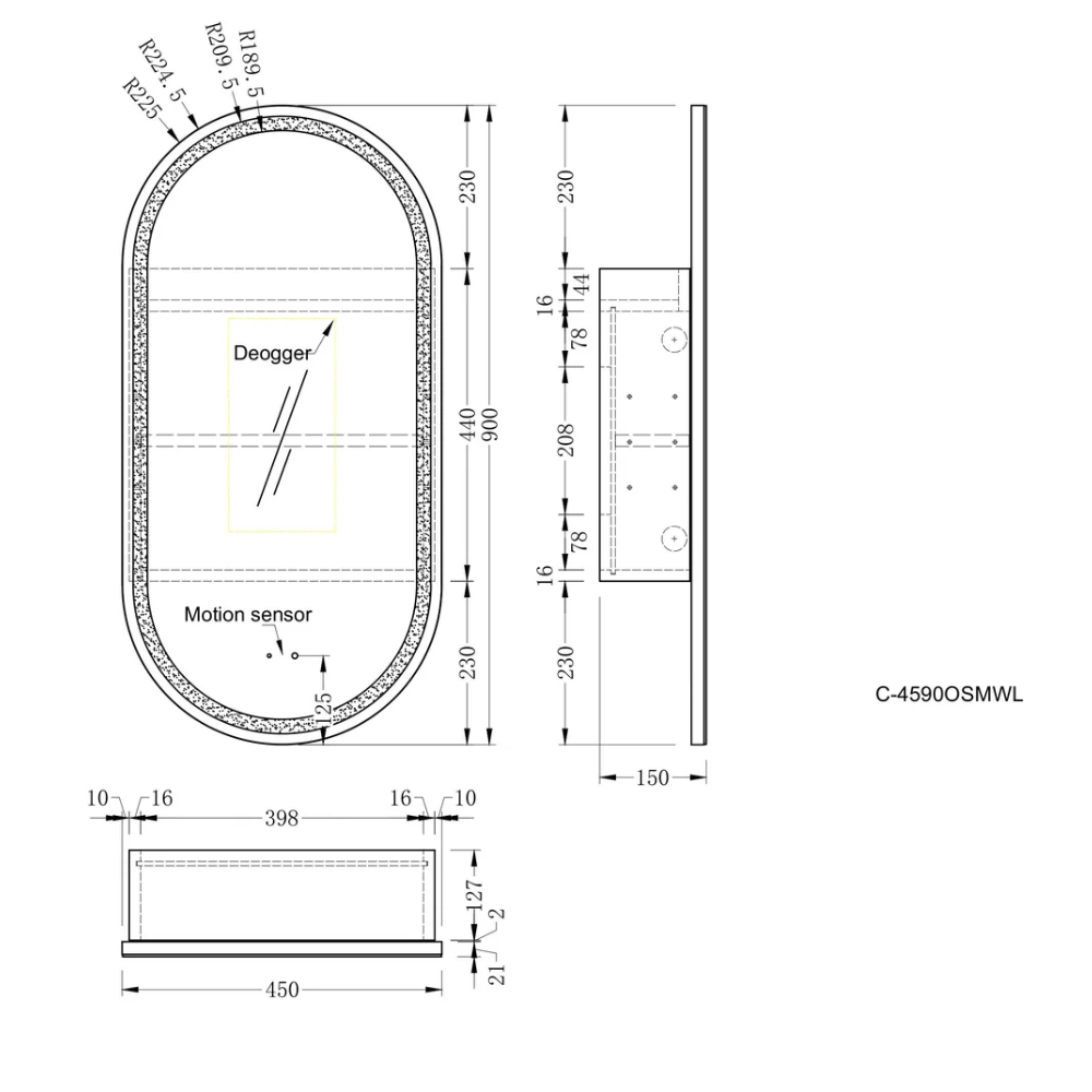 Noble 450x900mm Pill Shaving Cabinet with or without LED. Available in Matte White or Walnut.