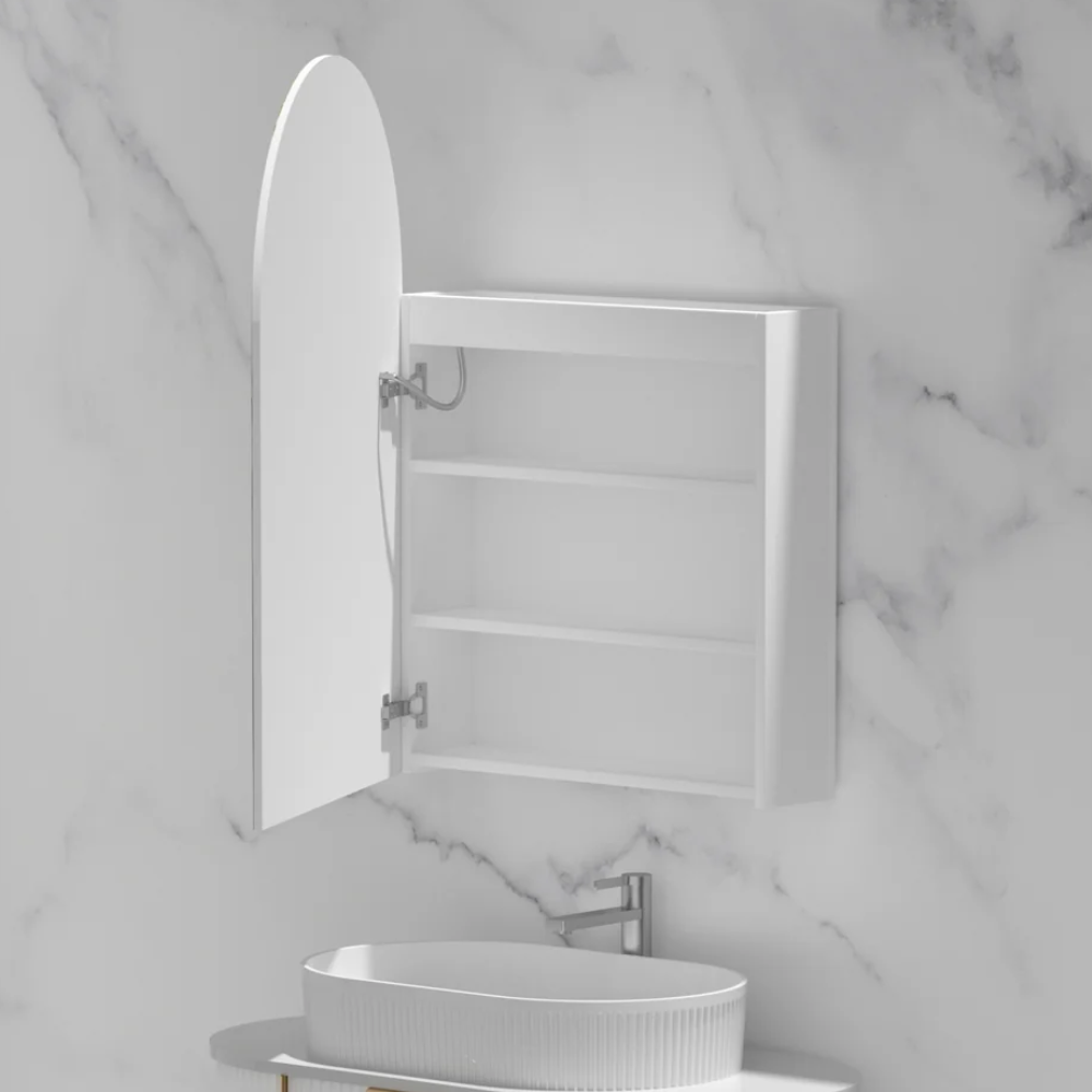 Imperial Matte White/Walnut Arch Shaving Cabinet with LED 600x900mm