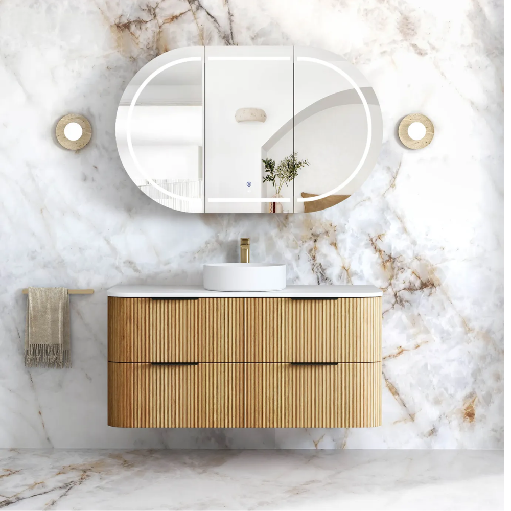 Havana 1200mm Woodland Oak Fluted Wall Hung Fluted Curve Vanity
