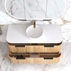 Havana 1200mm Woodland Oak Fluted Wall Hung Fluted Curve Vanity