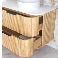 Havana 1500mm Woodland Oak Fluted Wall Hung Fluted Curve Vanity