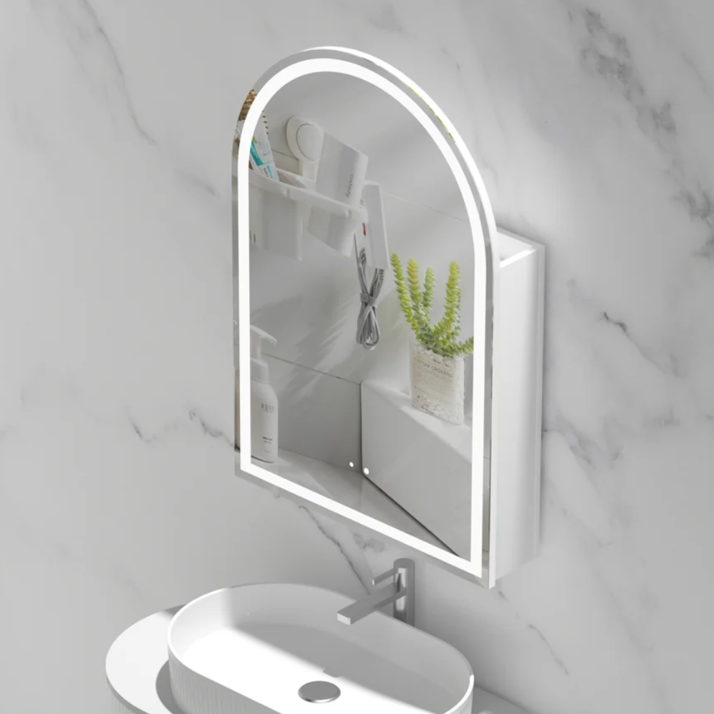 Imperial Matte White/Walnut Arch Shaving Cabinet with LED 600x900mm