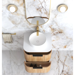 Havana 600mm Woodland Oak Fluted Wall Hung Fluted Curve Vanity