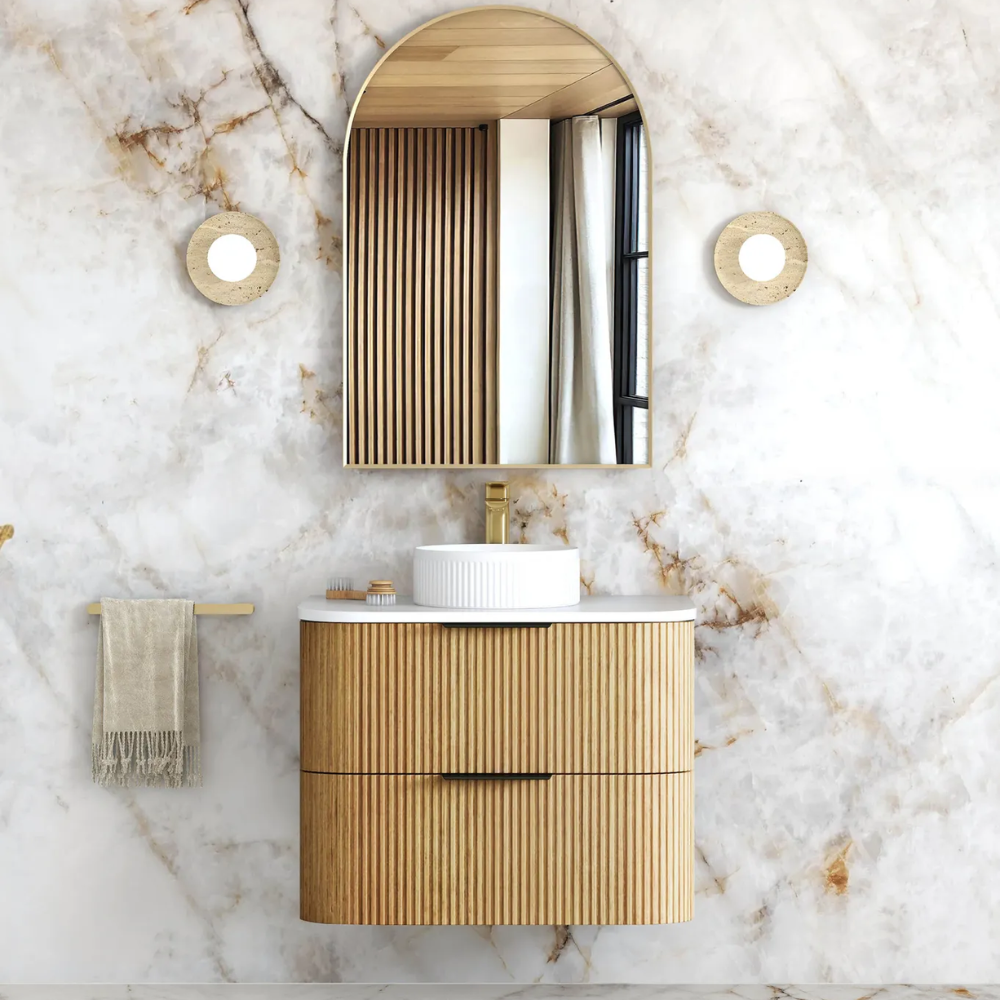 Havana 750mm Woodland Oak Fluted Wall Hung Fluted Curve Vanity