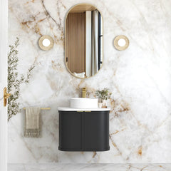 HAMPSHIRE 600MM SATIN BLACK WALL HUNG CURVE VANITY