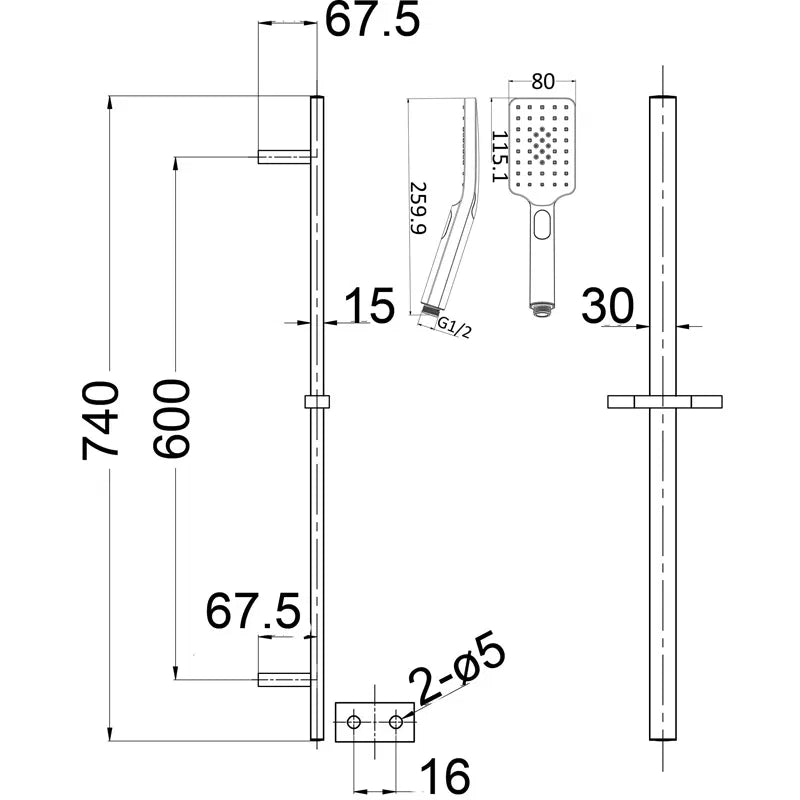 Tiago Single Shower Rail