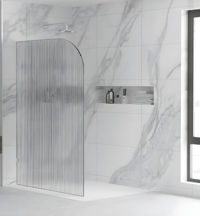 10mm Frameless Walk-in Panel Shower Screen Curved Fluted