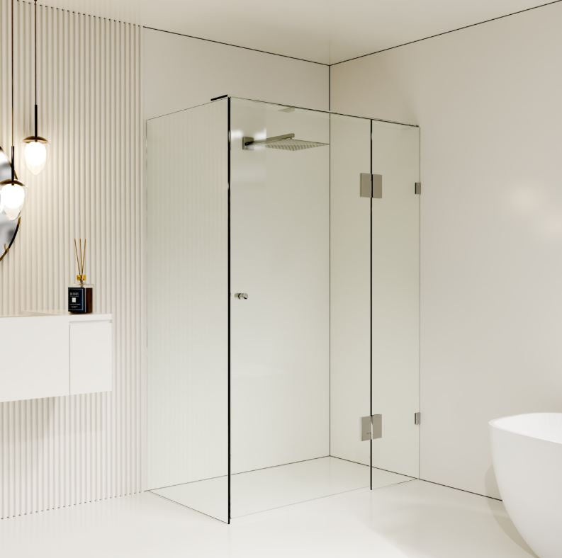10mm Frameless Shower Screen with Hinged door - Chrome Fitting