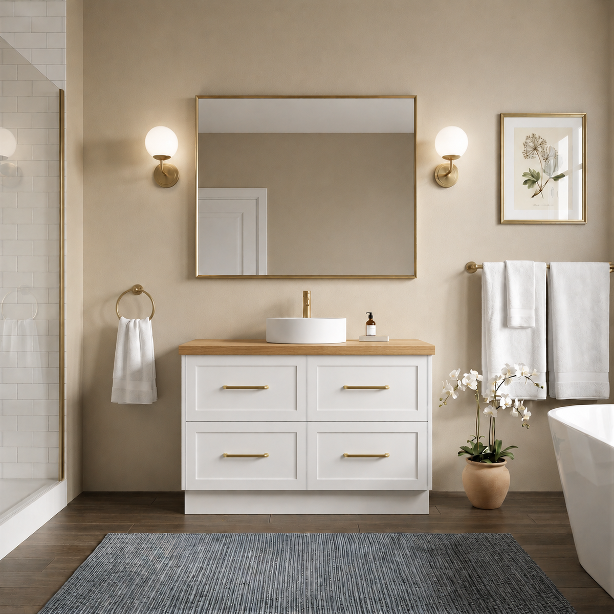 Lily 1200mm Hampton Shaker Style Freestanding Bathroom Vanity