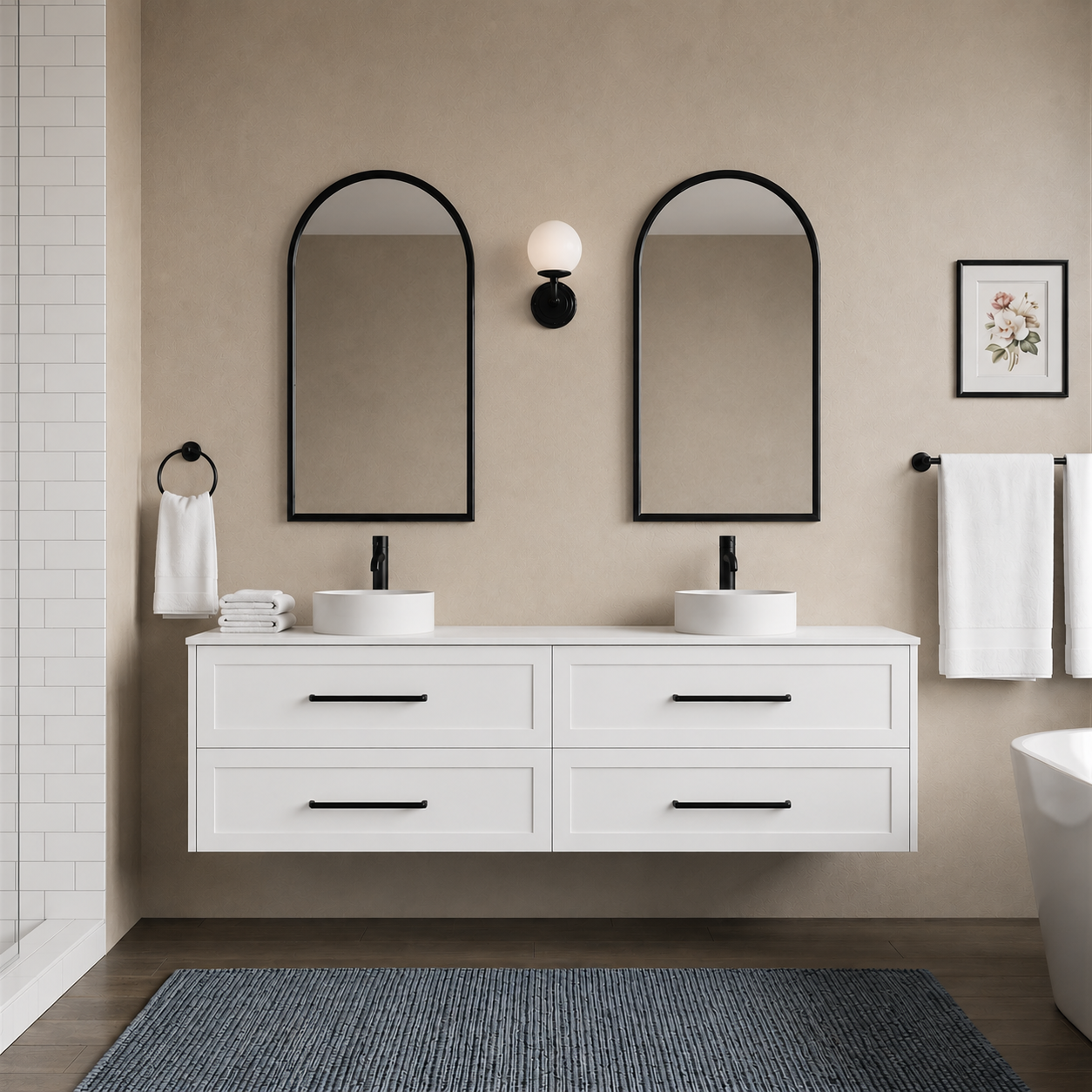 Lily Wall Hung 1800mmHampton Shaker Style Double/ Single Basin Bathroom Vanity - Made to order