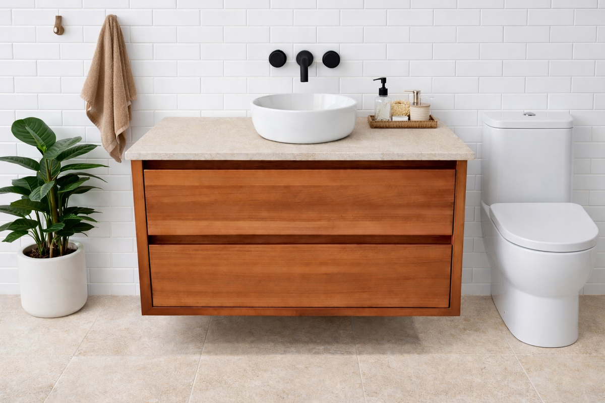 Sahara 900 Wall Hung Messmate Natural Timber Bathroom Vanity
