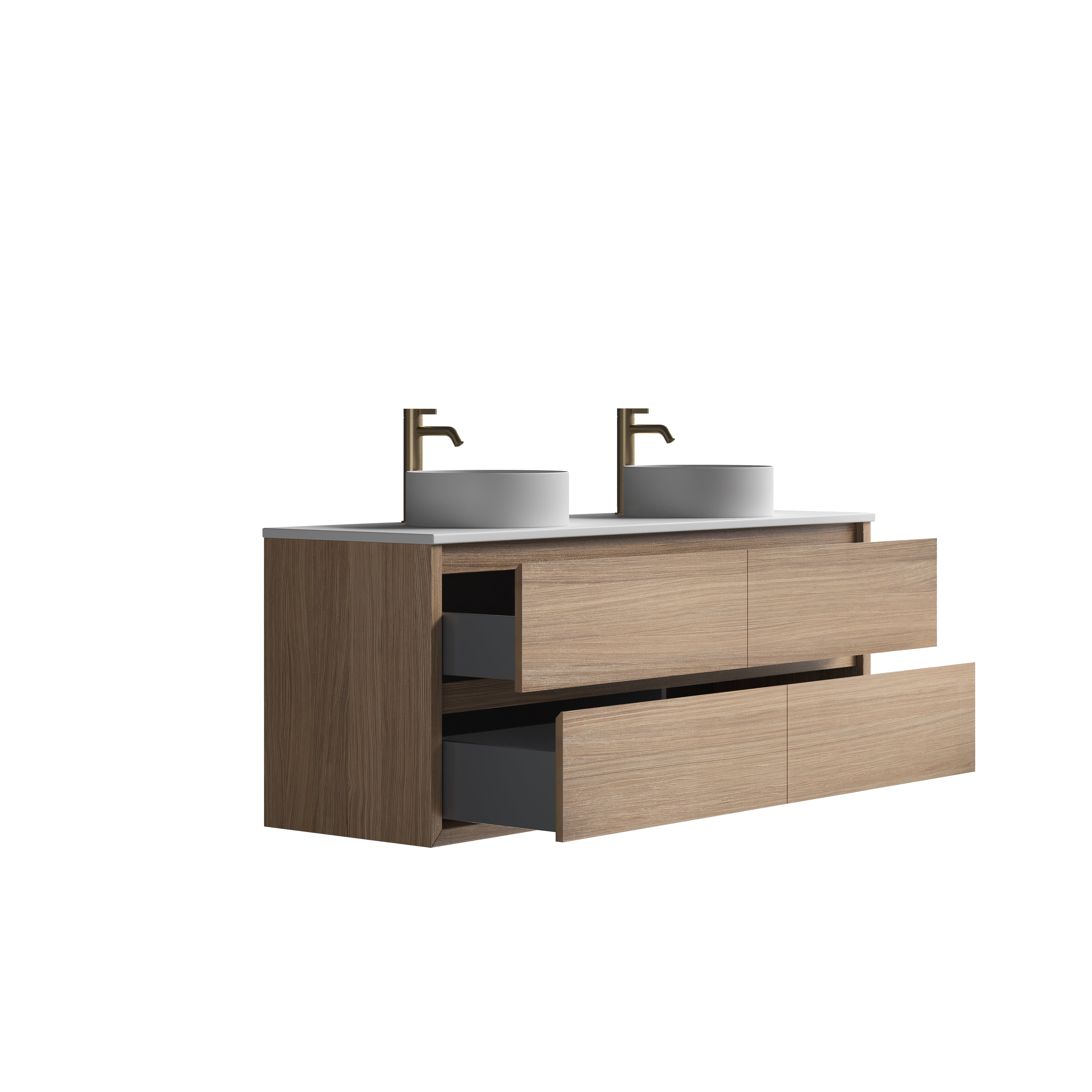Sahara (MK2) 1500mm D Wall Hung Natural Oak Timber Veneer Bathroom Vanity