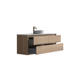 Sahara (MK2) 1500mm Single Wall Hung Natural Oak Timber Veneer Bathroom Vanity