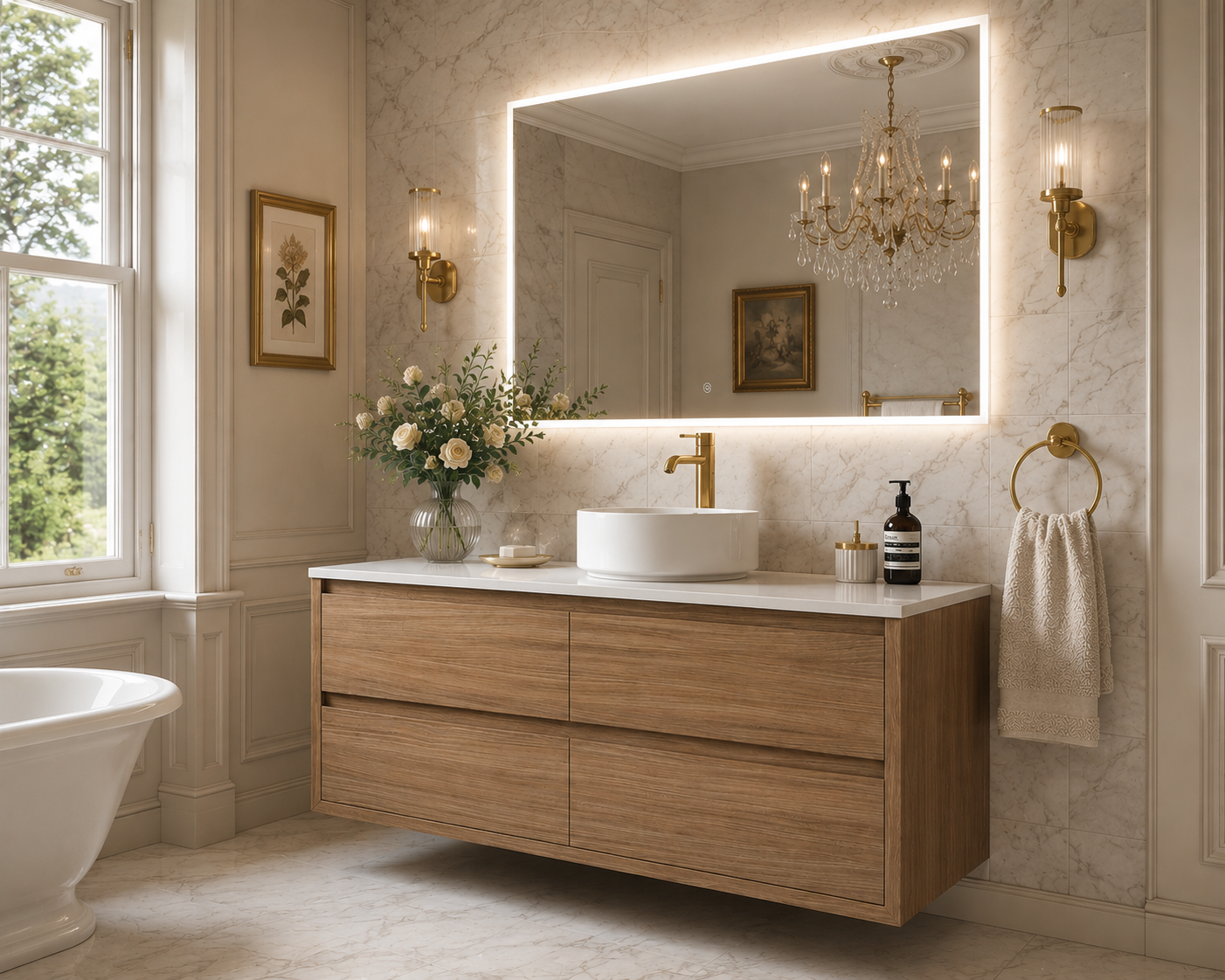 Sahara (MK2) 1500mm Single Wall Hung Natural Oak Timber Veneer Bathroom Vanity