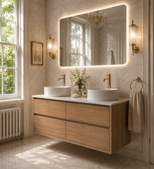 Sahara (MK2) 1500mm D Wall Hung Natural Oak Timber Veneer Bathroom Vanity
