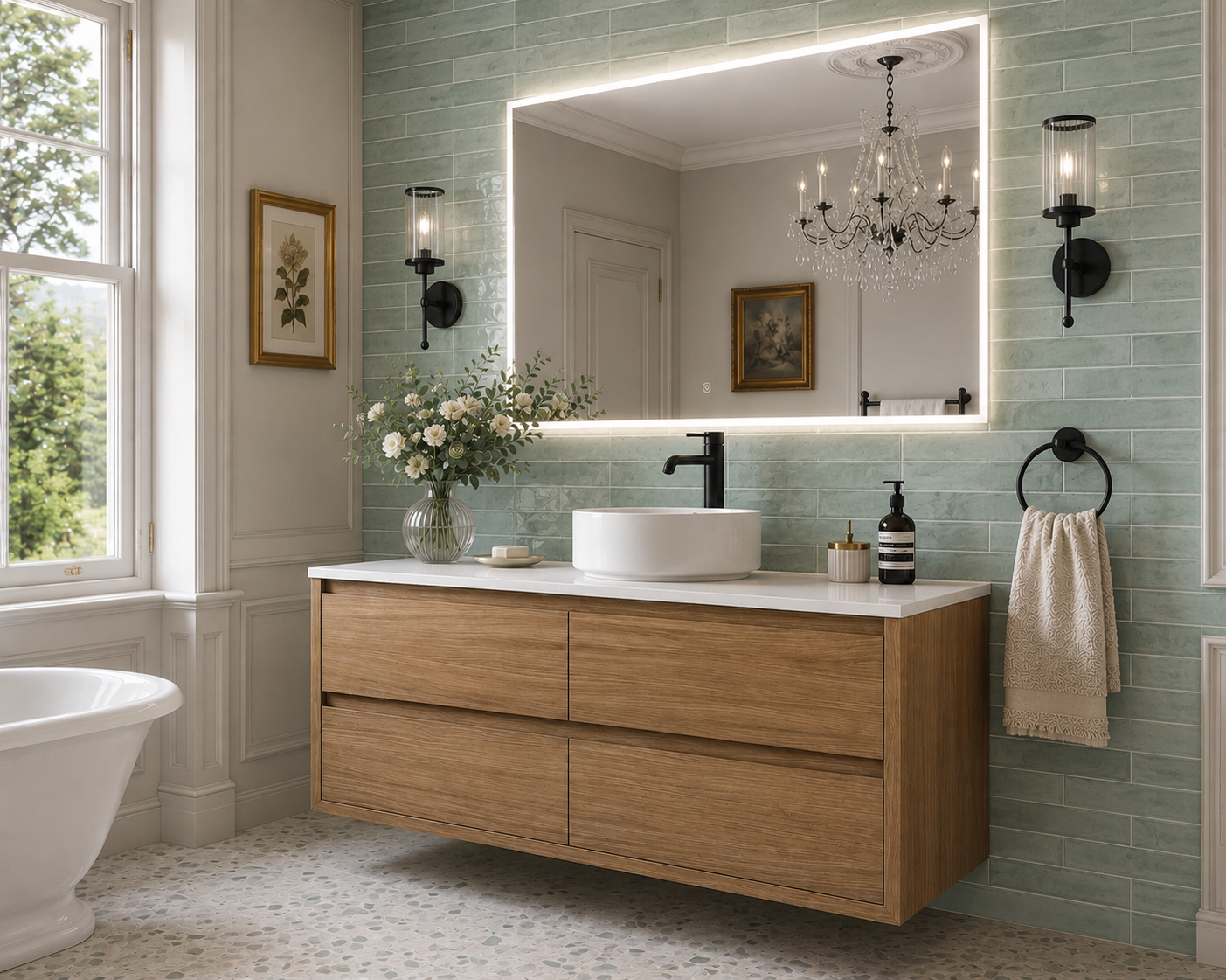 Sahara (MK2) 1500mm Single Wall Hung Natural Oak Timber Veneer Bathroom Vanity