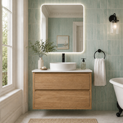Sahara (MK2) 900mm Wall Hung Natural Oak Timber Veneer Bathroom Vanity