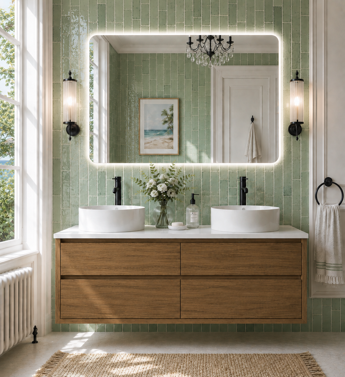 Sahara (MK2) 1500mm D Wall Hung Walnut Timber Veneer Bathroom Vanity
