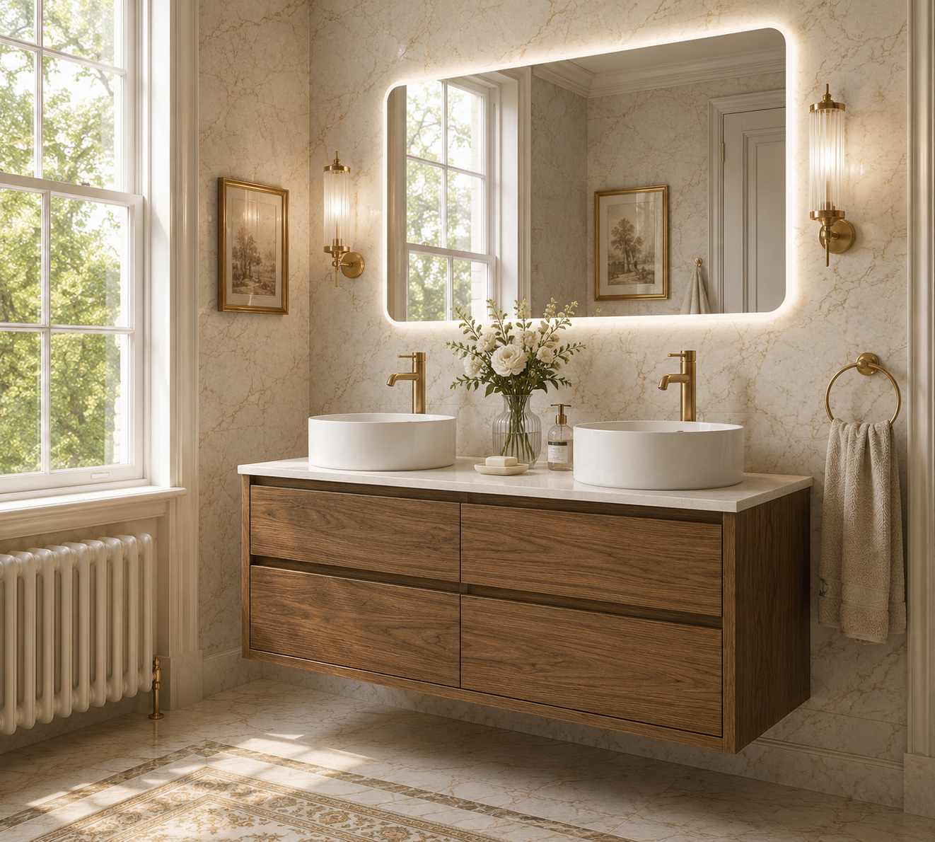 Sahara (MK2) 1500mm D Wall Hung Walnut Timber Veneer Bathroom Vanity