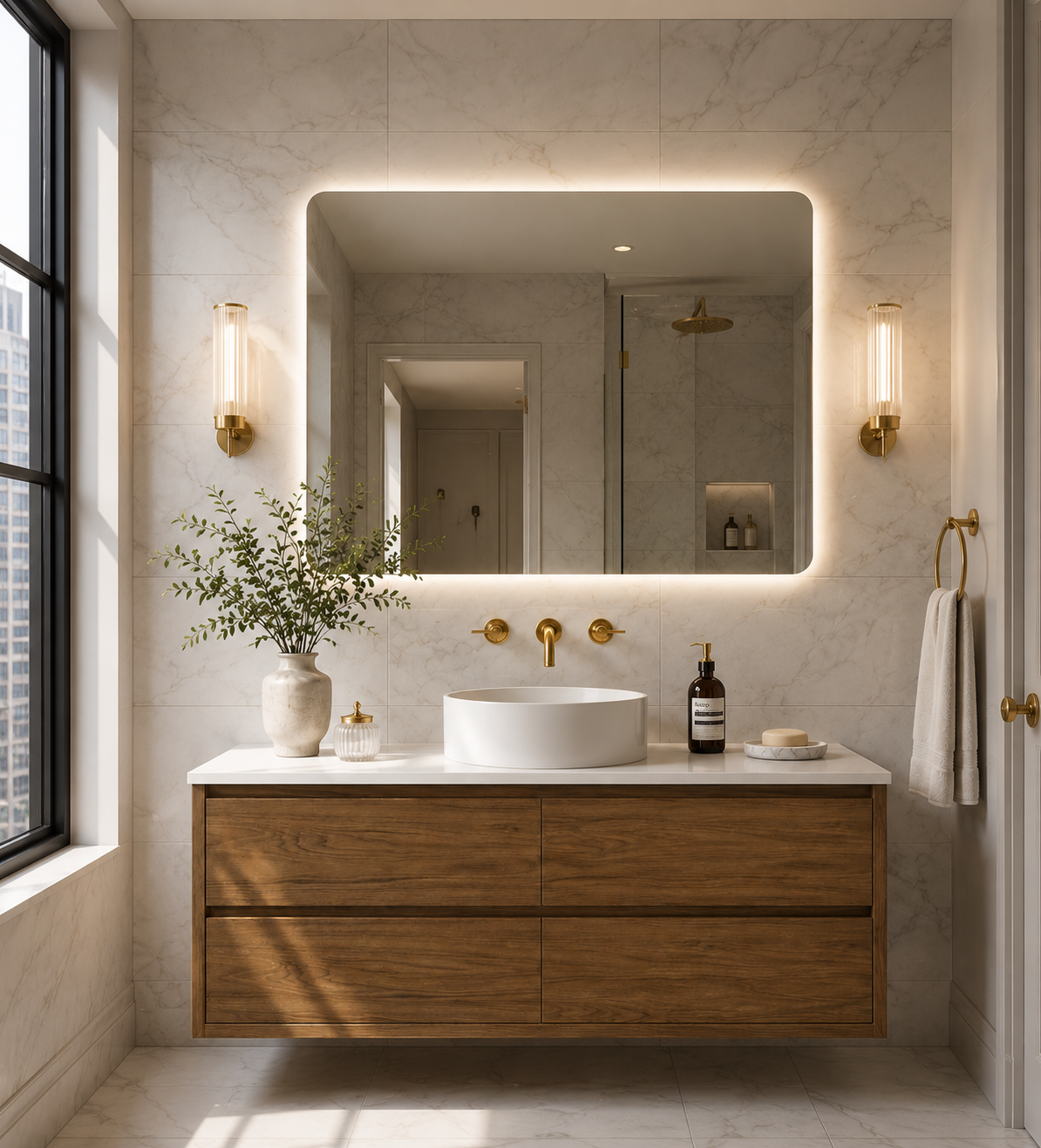 Sahara (MK2) 1500mm Single Wall Hung Natural Walnut Timber Veneer Bathroom Vanity