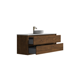 Sahara (MK2) 1500mm Single Wall Hung Natural Walnut Timber Veneer Bathroom Vanity