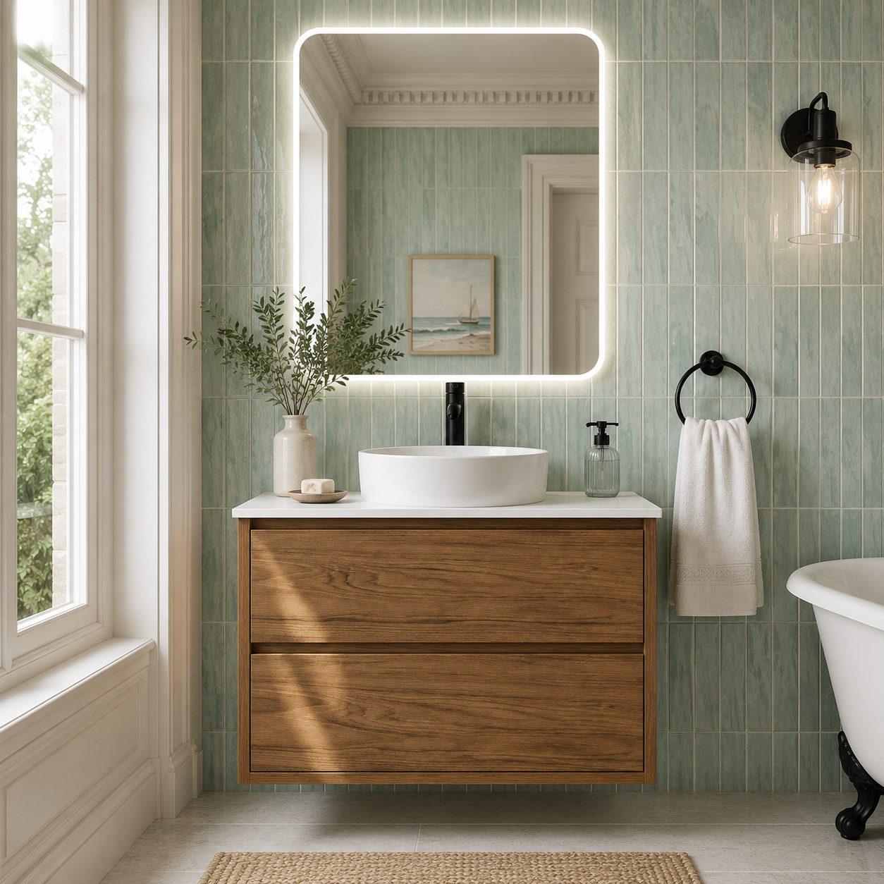 Sahara (MK2) 900mm Wall Hung Natural Walnut Timber Veneer Bathroom Vanity