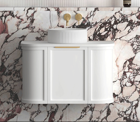 HAMPSHIRE 750MM SATIN WHITE WALL HUNG CURVE VANITY