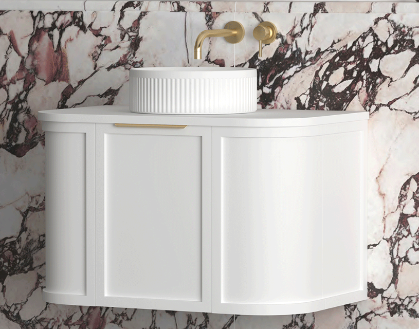 HAMPSHIRE 750MM SATIN WHITE WALL HUNG CURVE VANITY