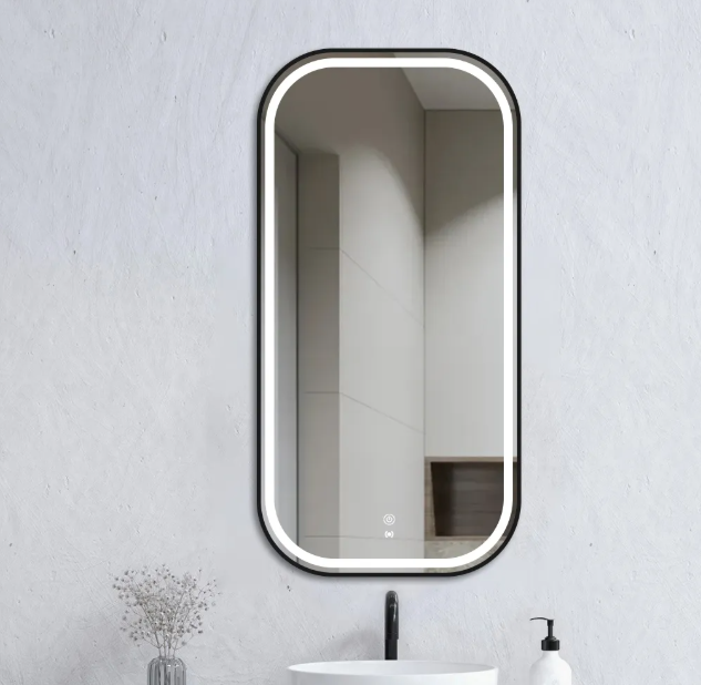 LED Newport 900(H)x450(W) Metal Frame Mirror Soft Square - Black, Gold and White Variation