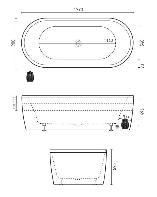MINTORI 1800 Freestanding Contour 14-Jet Spa Bath