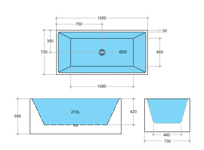 Theo Bathtub - 1000mm -1700mm Available