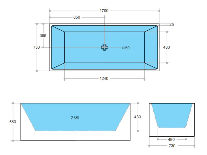 Theo Bathtub - 1000mm -1700mm Available