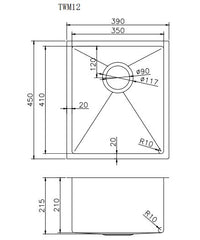 390x450x215mm 1.2mm Handmade Top/Undermount Single Bowl Kitchen Sink TWM12