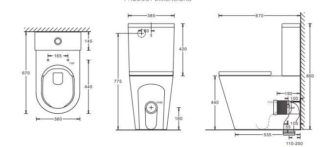 Venezia Closed Coupled Back To Wall Rimless Comfort Toilet Suite With Seat