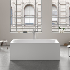 STUDIO SQUARE FREESTANDING Back to Wall Bath 1500mm White Acrylic