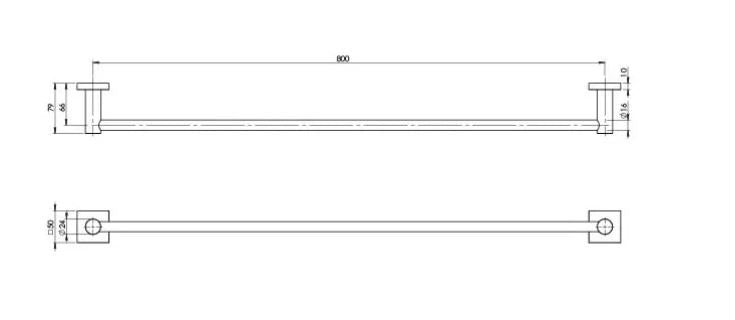 Radii Single Towel Rail 800mm SQR or Round Plate - Gunmetal