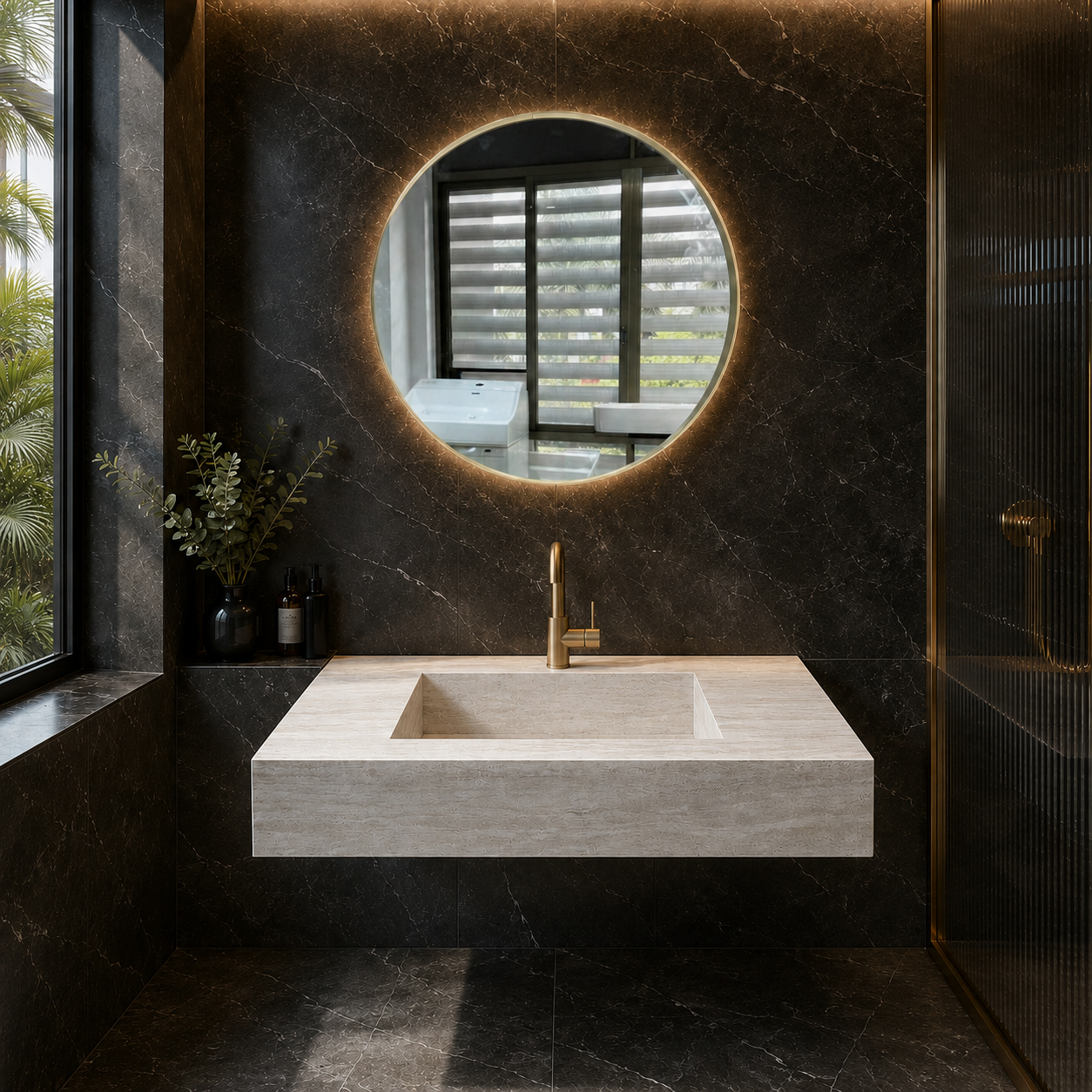 Laurent Travertine finish Wall Hung Vanity basin top 750mm - Top only