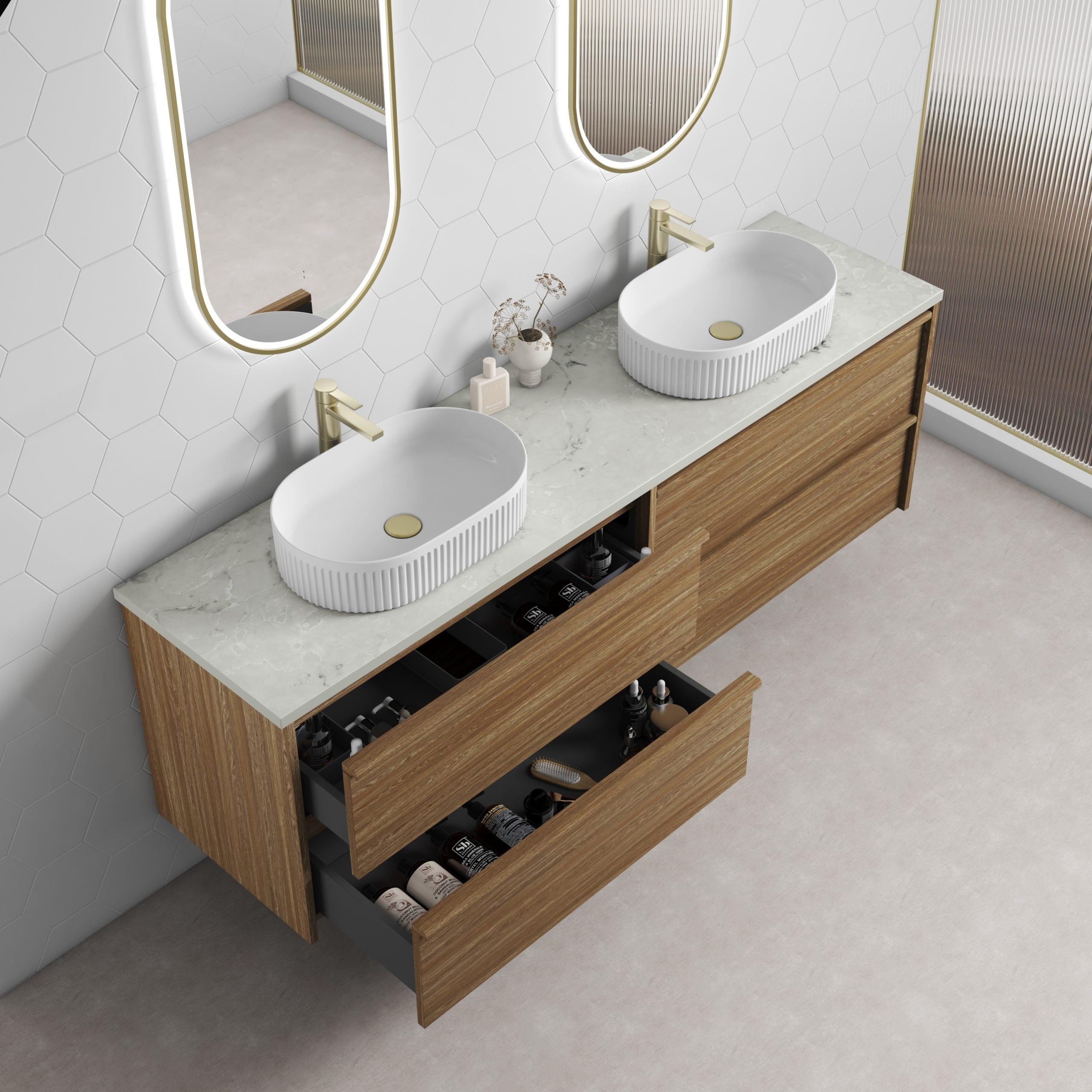 Venetta Framed Wall Hung 1800mm Harvest Oak Cabinet