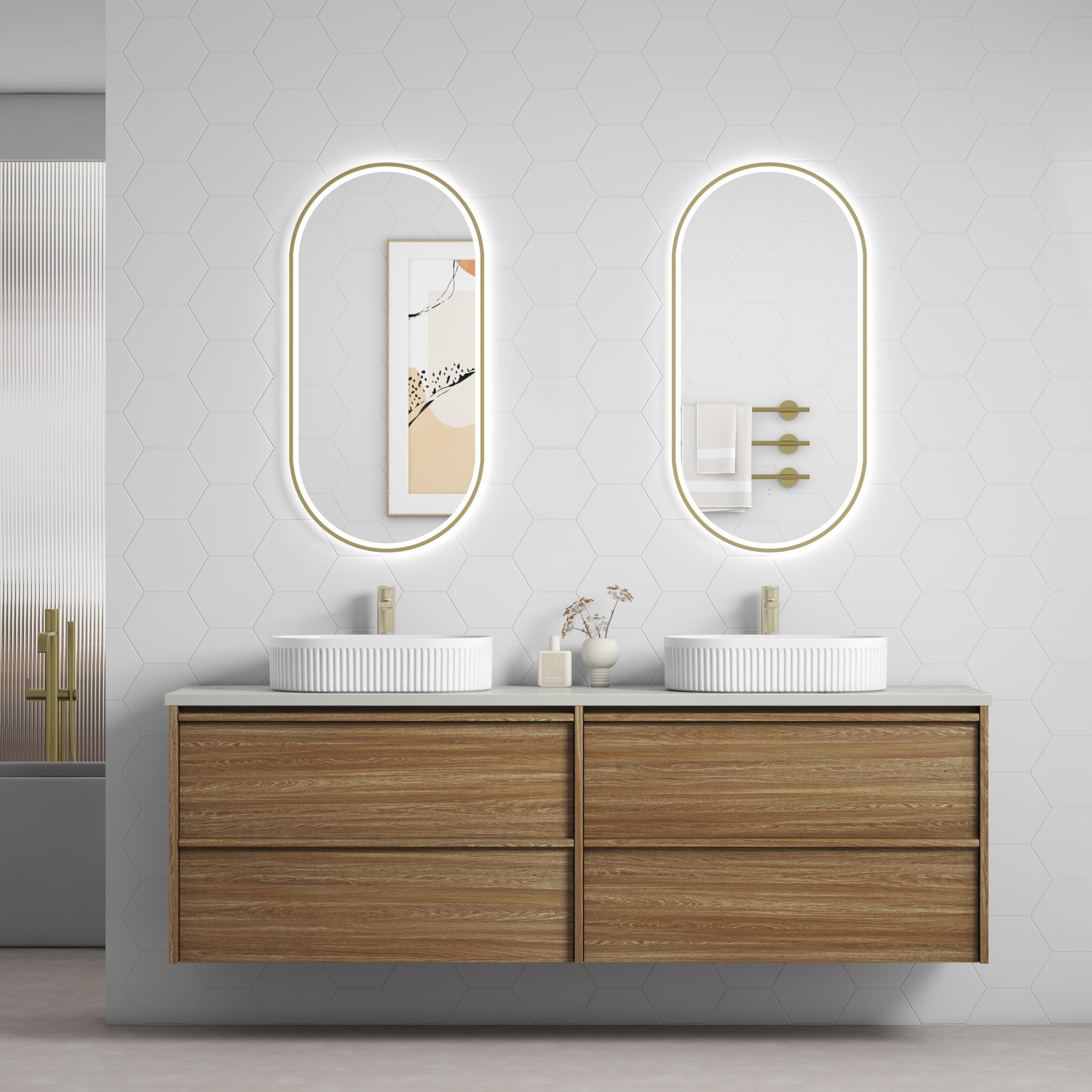 Venetta Framed Wall Hung 1800mm Harvest Oak Cabinet