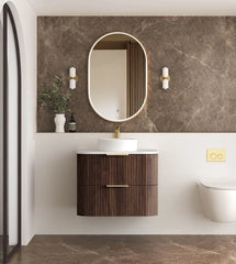 Havana 750mm Sable Walnut Fluted Wall Hung Curve Vanity