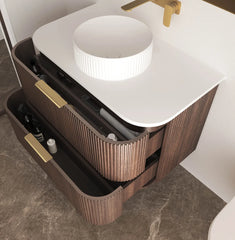 Havana 750mm Sable Walnut Fluted Wall Hung Curve Vanity