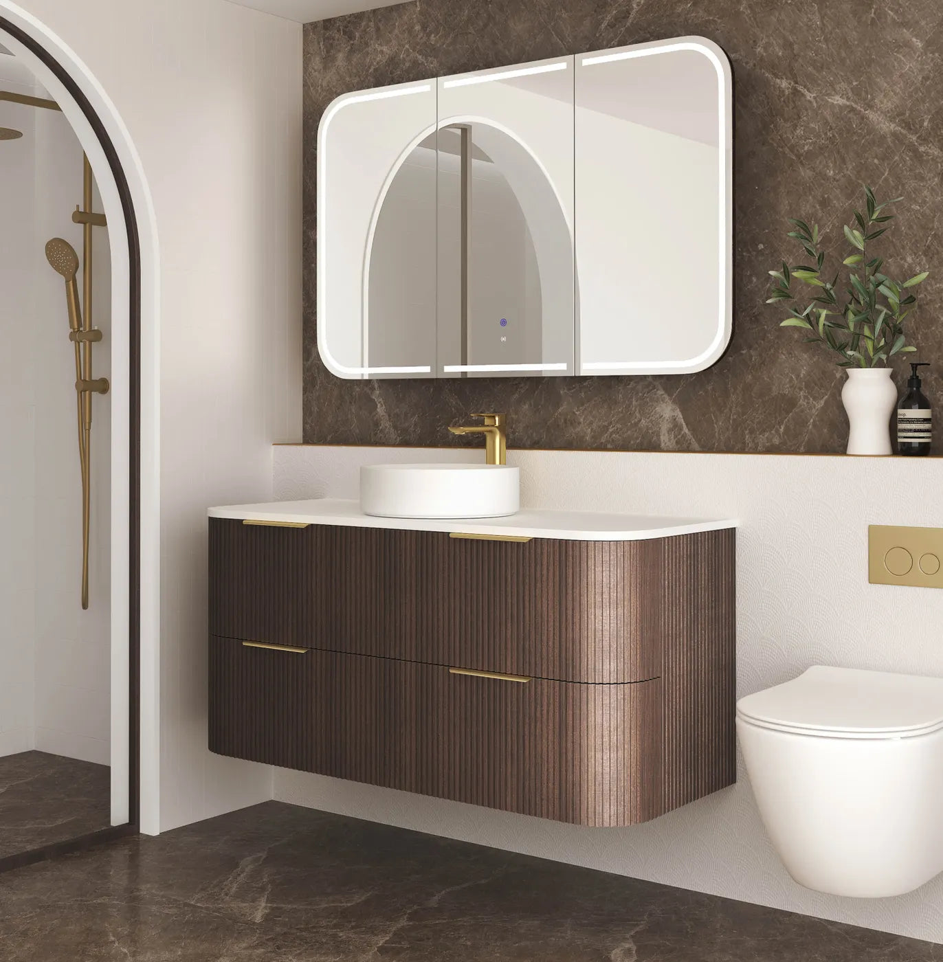 Havana 1200mm Sable Walnut Fluted Wall Hung Curve Vanity