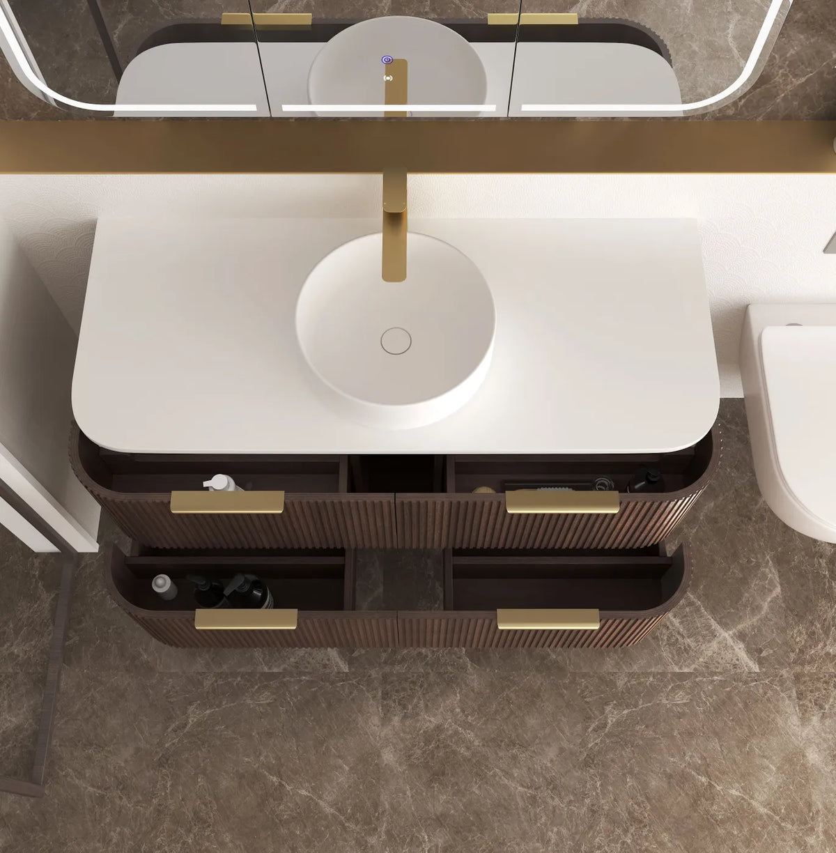 Havana 1200mm Sable Walnut Fluted Wall Hung Curve Vanity