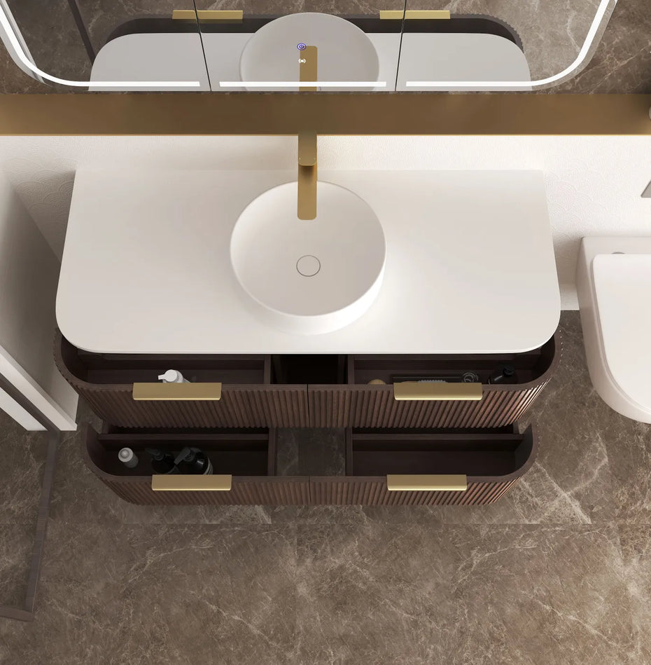 Havana 1200mm Sable Walnut Fluted Wall Hung Curve Vanity