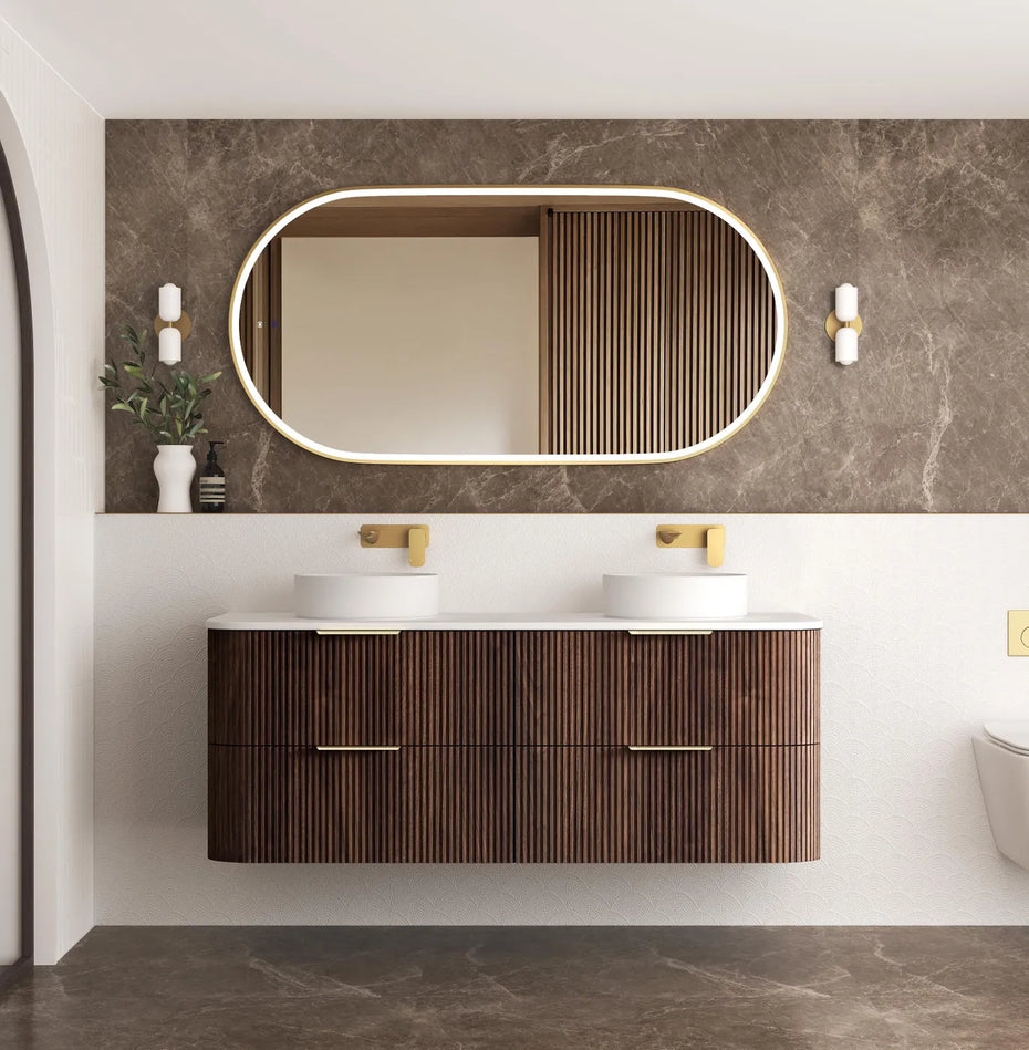 Havana 1500mm Sable Walnut Fluted Wall Hung Curve Vanity