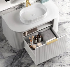 BONDI 1200MM SATIN WHITE FLUTED WALL HUNG CURVE VANITY