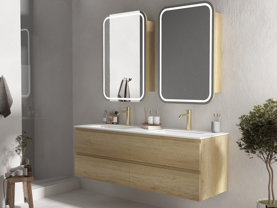 Grove Wall Hung 1500mm Double Basin Natural Oak Vanity