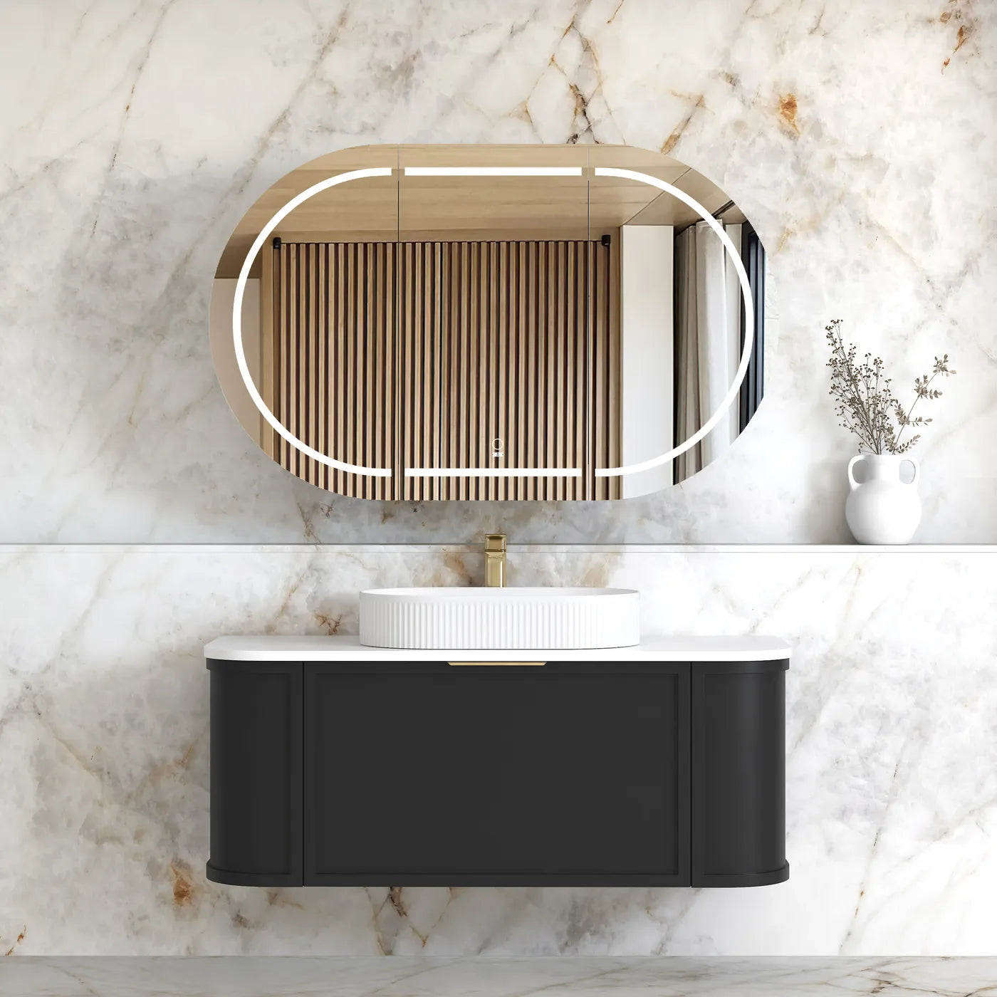 HAMPSHIRE 1200MM SATIN BLACK WALL HUNG CURVE VANITY