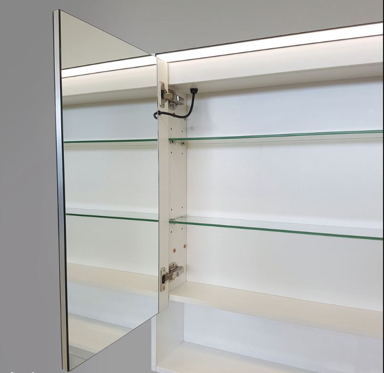 LED Mirror Cabinet with Coloured Side Panels and Interior